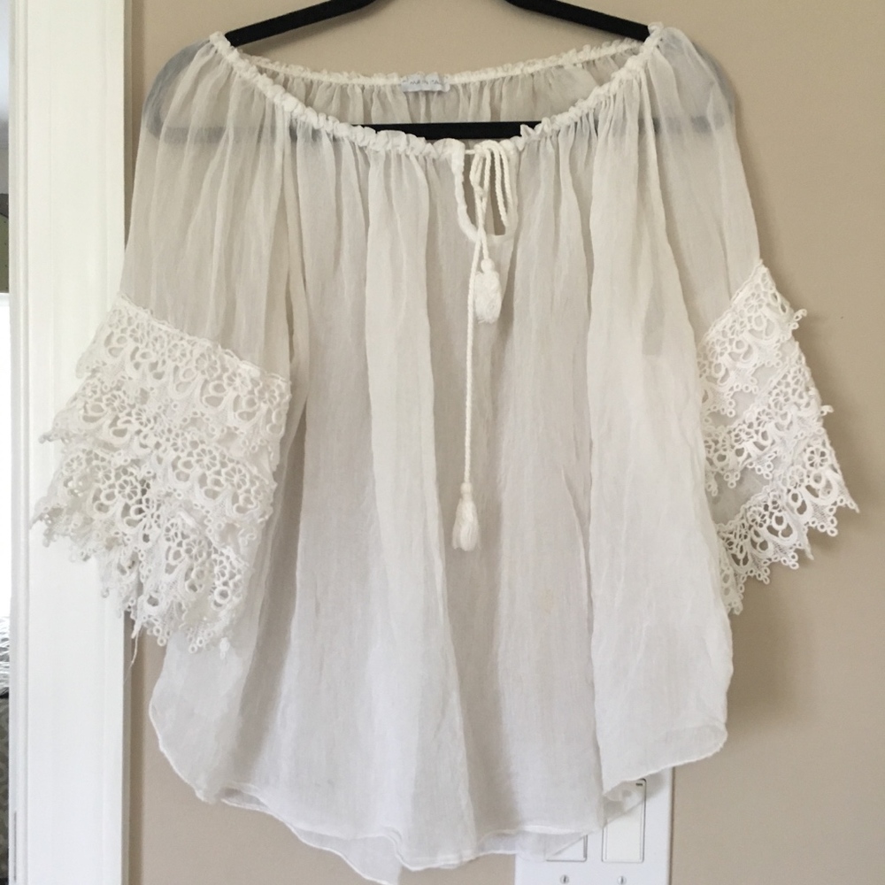 Spanish Boutique White Top with Crochet Detailing